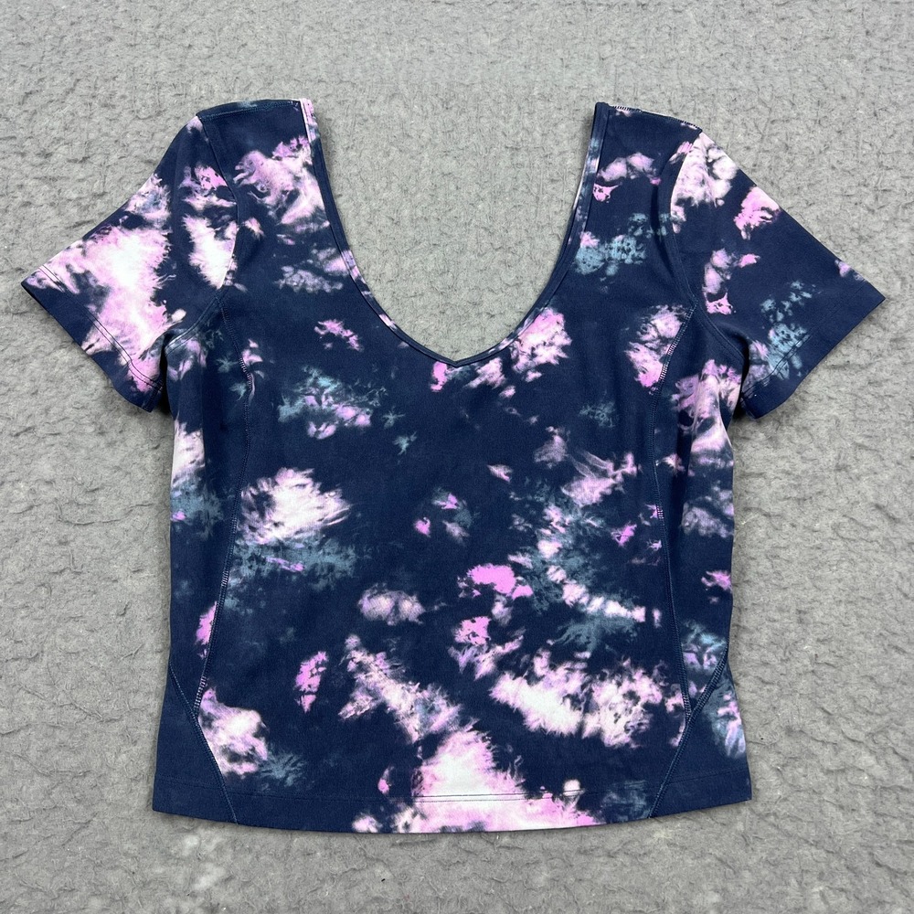 Lululemon Align T-Shirt Womens 6 Blue Mineral Dye V-Neck Stretch Crop Top W3FL6S